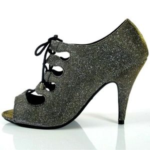 FIONI Night Madem Ghile Bootie, Gold Silver Glitter Lace-up, size 8 Women’s